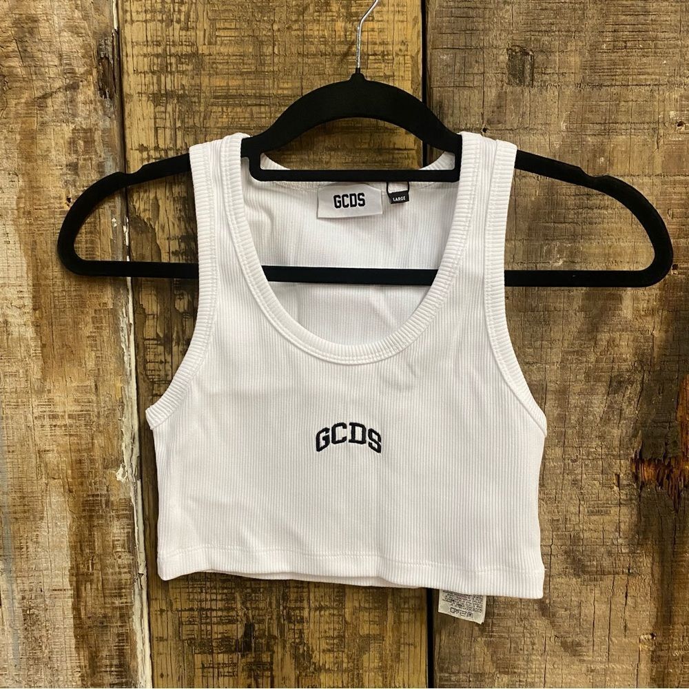 GCDS White Ribbed Crop Top logo tank tee Revolve street wear brand FWRD NWT L - Picture 5 of 9